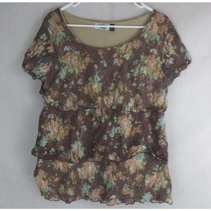 Hartfield Design Women's Lined Ruffled Floral Cap Sleeve Blouse Size Large